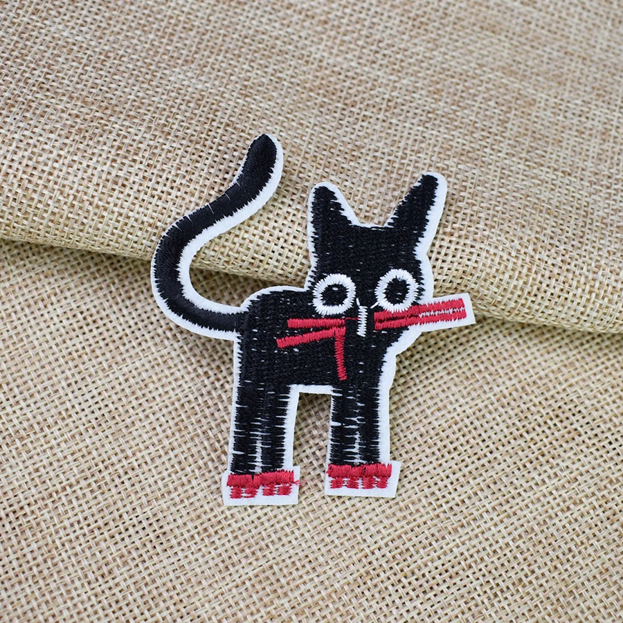 5pcs black cat embroidered patches for clothing iron on clothes badges iron-on jeans | Дом и сад