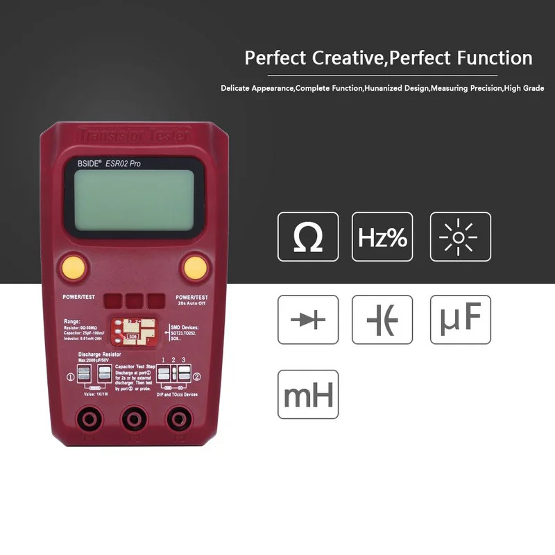 Цифровой тестер транзисторов диодный триодный емкостной резистор ESR02 PRO Meter