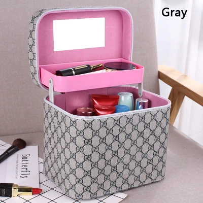 Large Gray Новинка, Большая вместительная косметичка из искусственной кожи, органайзер для женщин, косметичка, косметичка, сумки для туалетных принадлежностей, многослойная коробка для хранения, портативный чемодан - Цвет: Large Gray