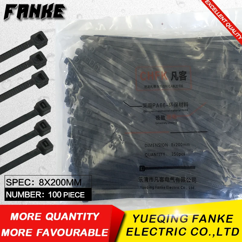 Самоблокирующиеся пластиковые нейлоновые кабельные стяжки ширина 100 мм черного