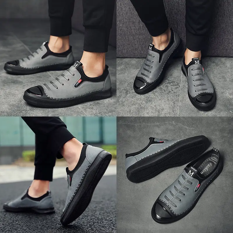 Мужские кожаные туфли Лоферы повседневная обувь Разделение дышащей кожи слипоны