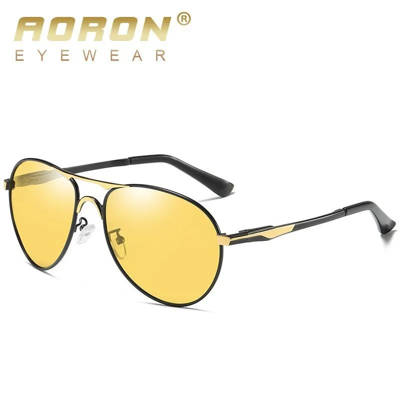Black gold B AORON фотохромные очки ночного видения Hd мужские солнцезащитные очки Пилот желтые линзы поляризованные Uv400 для вождения Bsys8722 - Цвет линз: Black gold B
