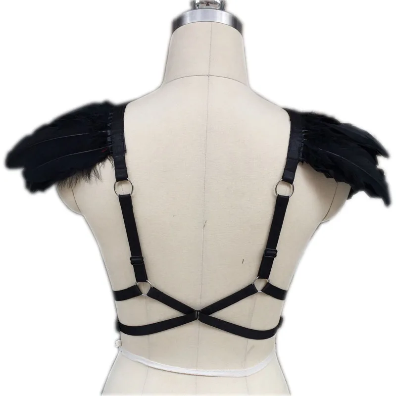 Модное черное перо портупея Панк клетка Bralette Открытая грудь бюстгальтер с