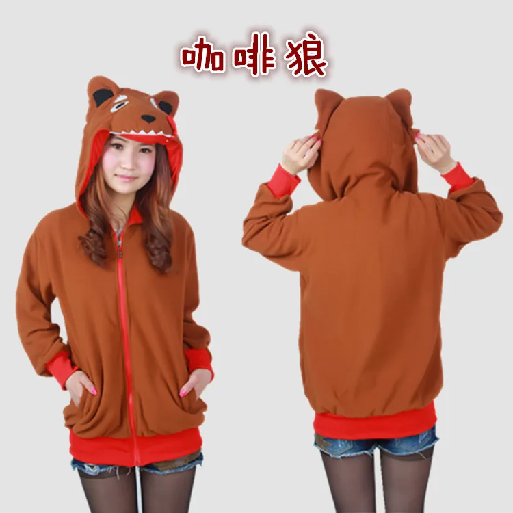 Весна-осень толстовка с волком в виде животных кофейного и коричневого цвета