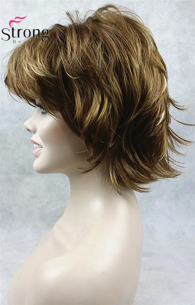 StrongBeauty короткий светло-коричневый подчеркивает Feathery Shaggy полный синтетический парик выбор цвета