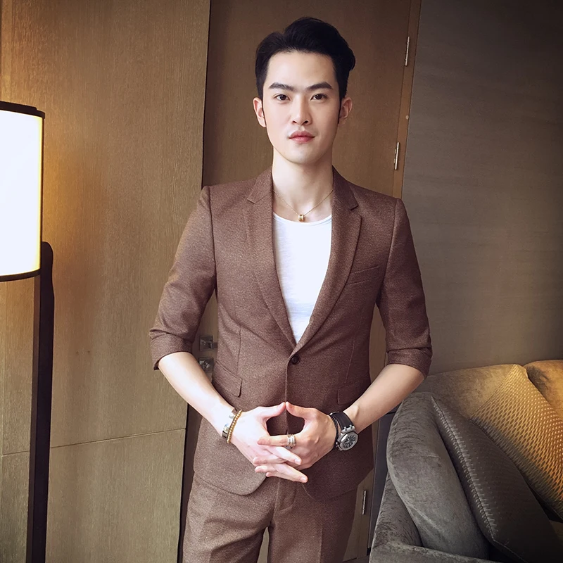 (Блейзер + брюки) мужской летний костюм 2017 Новый бренд с коротким рукавом