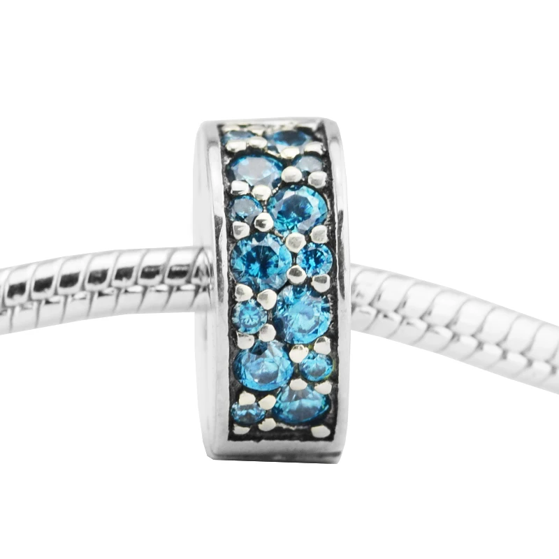 DIY подходит Pandora амулеты Браслеты Teal Shinning Элегантный спейсер Клипсы из