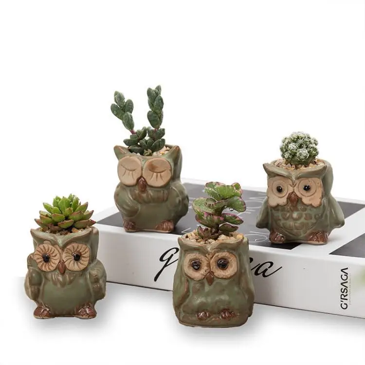 

4pcs/set Succulent Plant Flower Pot Owl Flower Pot Mini Household Plants Holder Home Office Desktop Deco Ceramic Pot Random