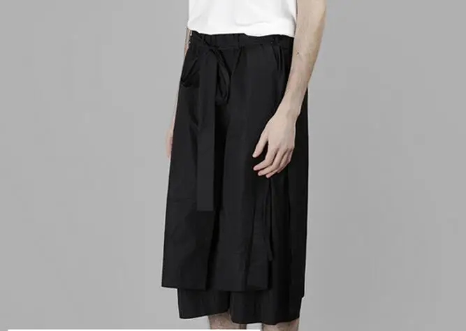 

28-42 HOT / Summer Men's New Fashion Multi-layer irregular skirt pants with slits pants wide leg pants