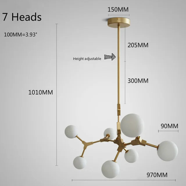 7 heads gold Подвесной светильник в скандинавском стиле, металлический золотой подвесной светильник, стеклянный шар, светодиодный подвесной светильник для гостиной, светильник, светильник - Цвет корпуса: 7 heads gold