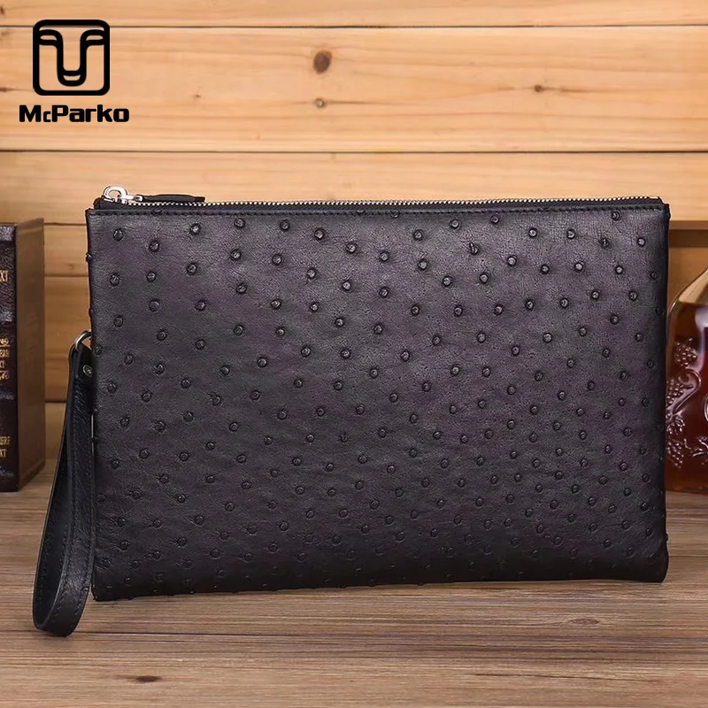 

McParko Ostrich Envelope Bag Mens Clutch Bag Leather Genuine Luxury Clutch Wallet For Men Fashion Thin Clutches Exotic New Style