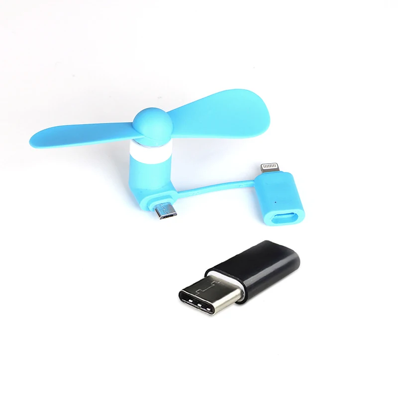blue fan black typec 2 в 1 портативный мобильный телефон мини вентилятор охлаждения кулер для Micro USB C для iPhone 5 6 6S 7 Plus 8 X для Android не тип-c - Цвет: blue fan black typec