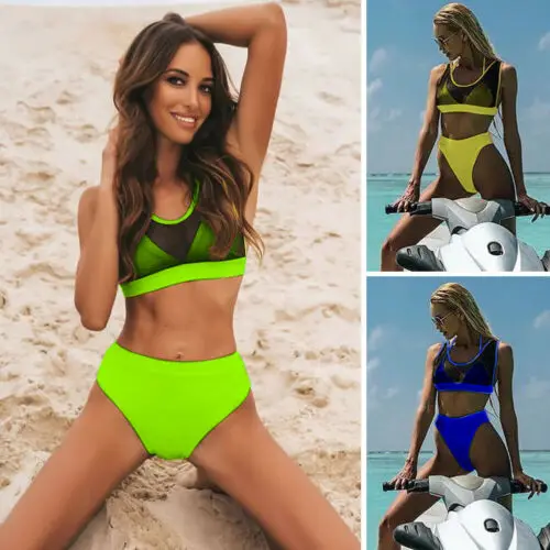 Соблазнительный сетчатый однотонный комплект бикини с бюстгальтером пуш-ап