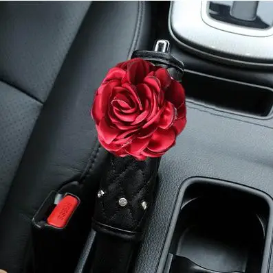 1pc Handbrake Cover Чехлы на руль с красной розой цветок кристалл горный хрусталь подушка для шеи на сиденье ремень безопасности крышка аксессуары для салона автомобиля - Название цвета: 1pc Handbrake Cover