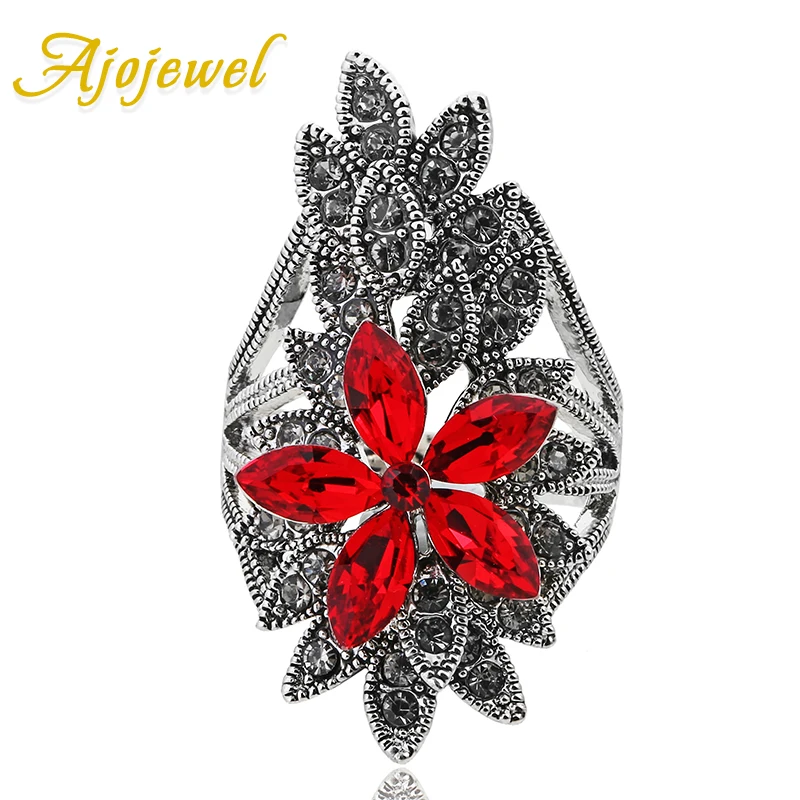Ajojewel #7 9 роскошный красный Хрустальный цветок кольца для женщин новые винтажные