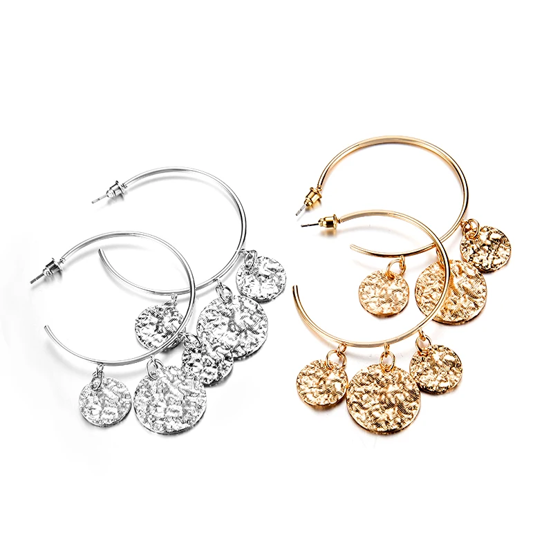 docona Punk Gold Silver Color Round Wafer Drop Dangle Earrings for Women Abstract Circle Pendant Earring Pendientes 3537 | Украшения и