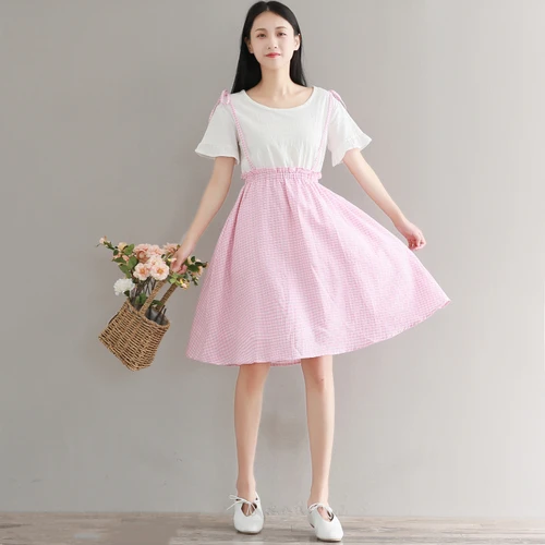 Mori Girl летнее женское милое платье круглый воротник лоскутный плед vestidos De Festa