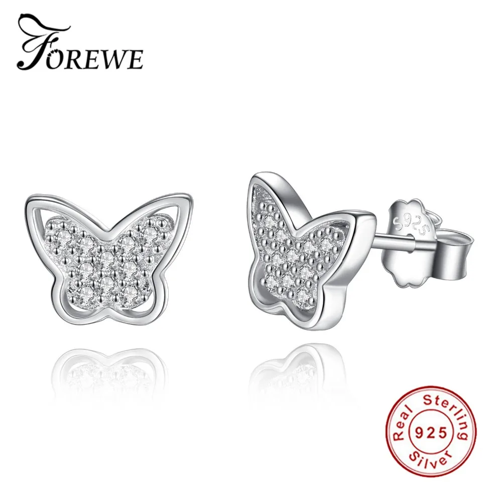 FOREWE 925 стерлинговые серебряные серьги в виде бабочек с прозрачными фианитами