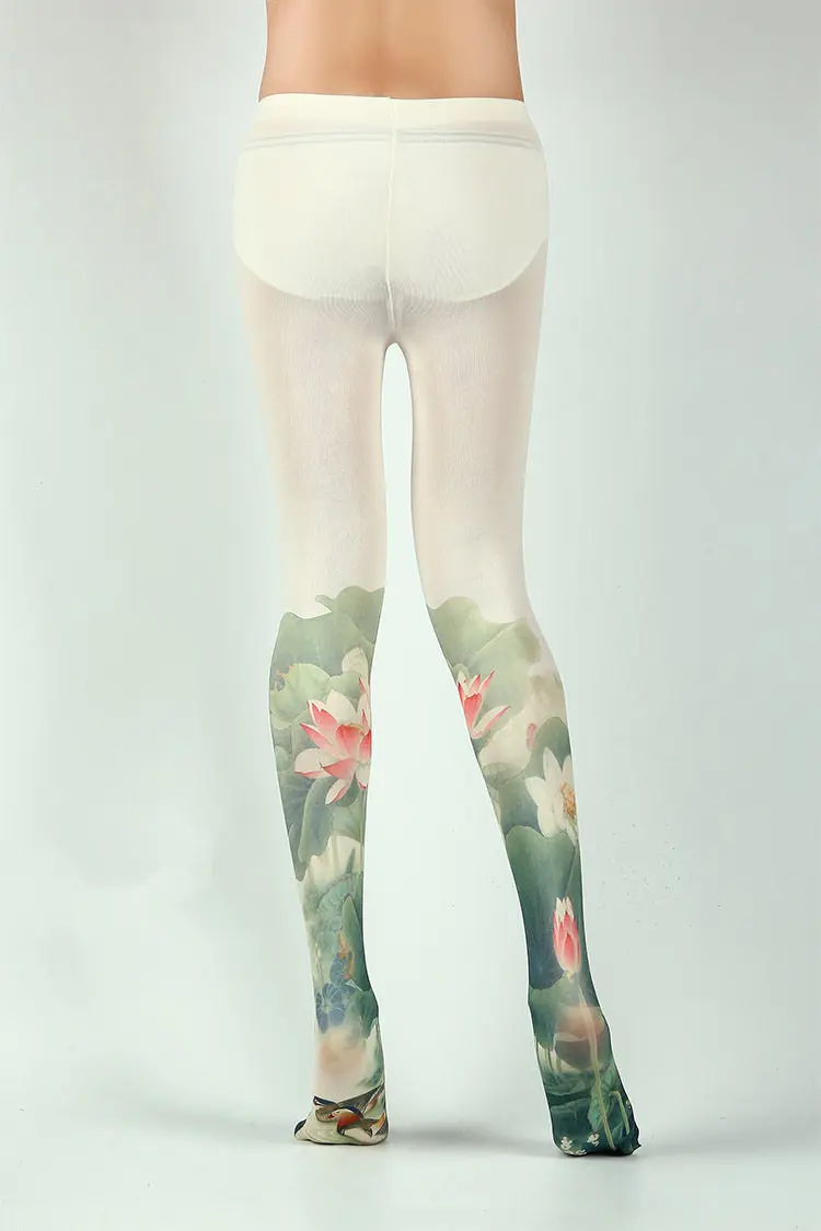 Колготки с принтом лотоса в китайском стиле Оптовая продажа | Женская одежда
