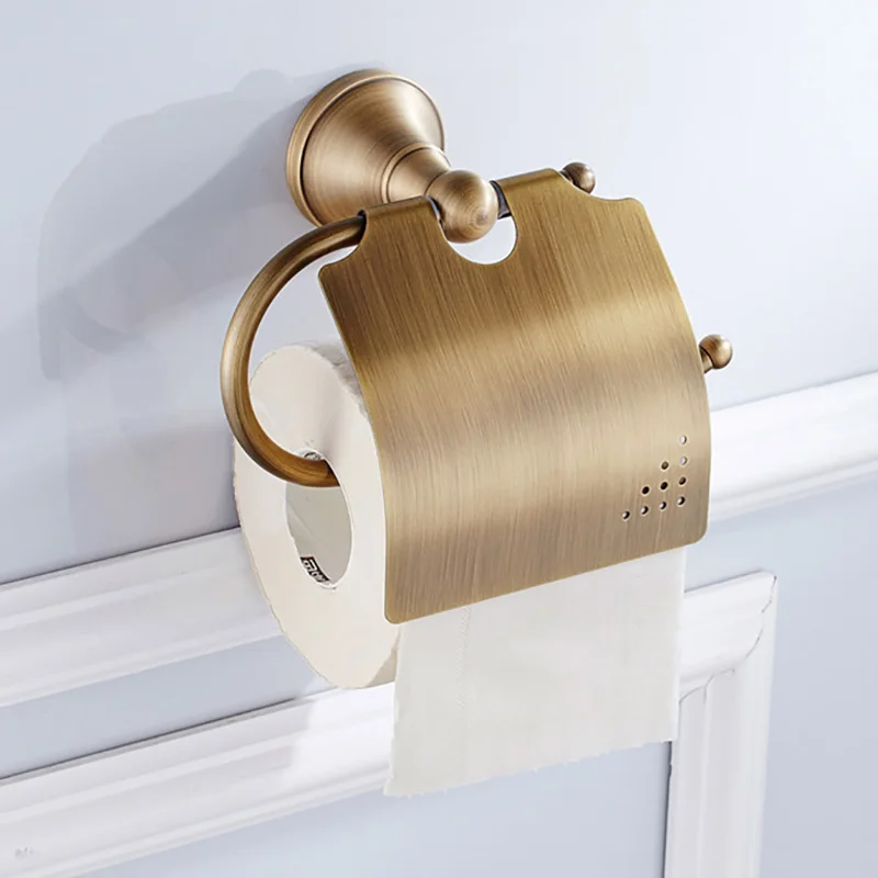 Paper Holder Бронзовый набор аксессуаров для ванной комнаты, антикварный фен для волос, вешалка для полотенец, Полка для полотенец, вешалка для душа, мыльница, держатель для туалетной щетки - Цвет: Paper Holder