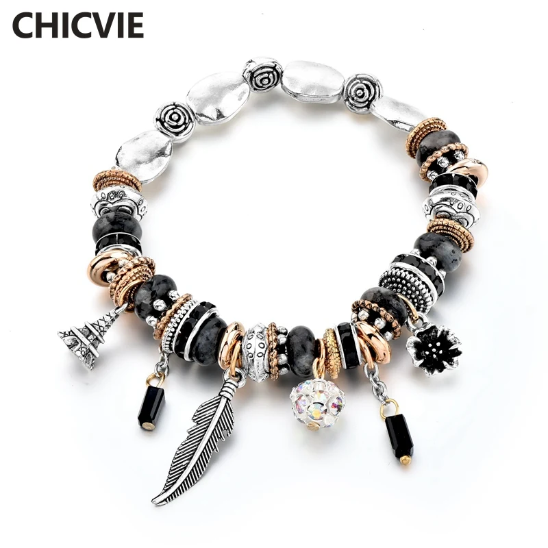 CHICVIE серебряные перья и пагоды браслет шармы для изготовления ювелирных изделий