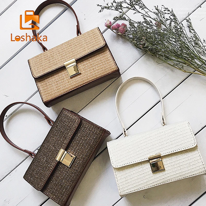 Loshaka соломы Вязание Сумки Для женщин сумка Лето Повседневное handlebag Bolsa feminina | Багаж