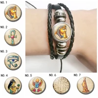 ancient the eye of egypt black multi layered bracelet diy glass cabochon egyptian characters leather bracelet collector gifts