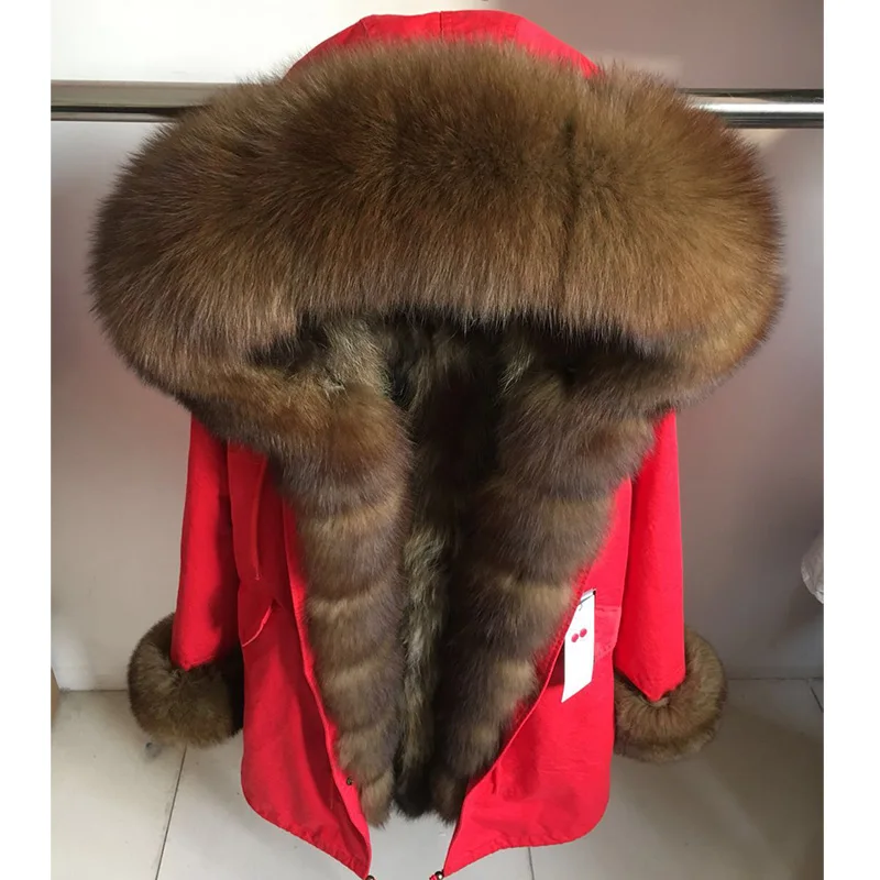 MaoMaoKong Winter Women Real Fur Coat Natural Raccoon Fur Lining  Jacket Long hooded With big fur collar Thick Warm black Parkas