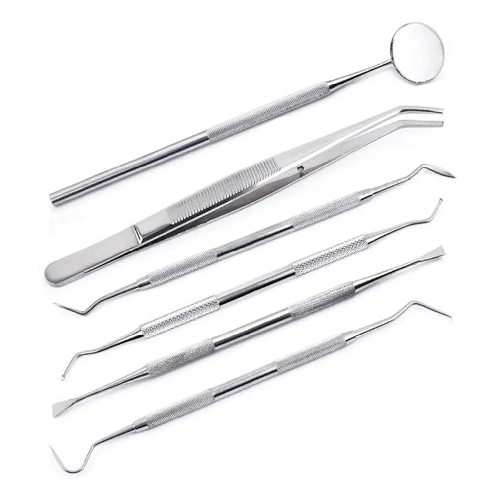 6pcs/Set Stainless Steel Dental Tool Teeth Clean Hygiene Explorer Probe Hook Pick Scaler Mirror Tweezers With Leather Case | Инструменты