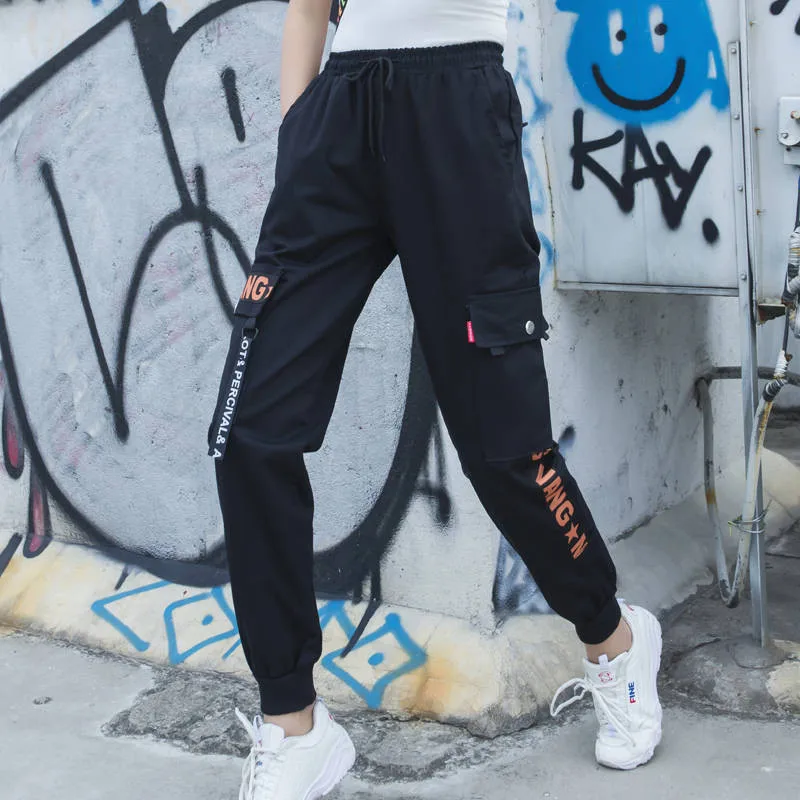 Брюки карго женские прямые с поясом на резинке и треугольной пряжкой|Брюки| |