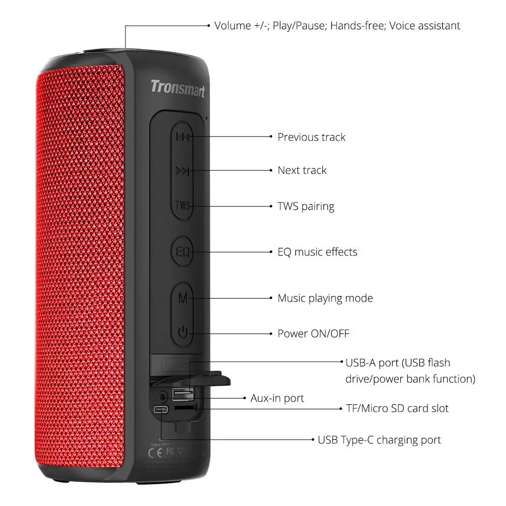 Tronsmart T6 плюс Bluetooth динамик 3D глубокий бас Саундбар 5 0 IPX6 Водонепроницаемый 40 Вт