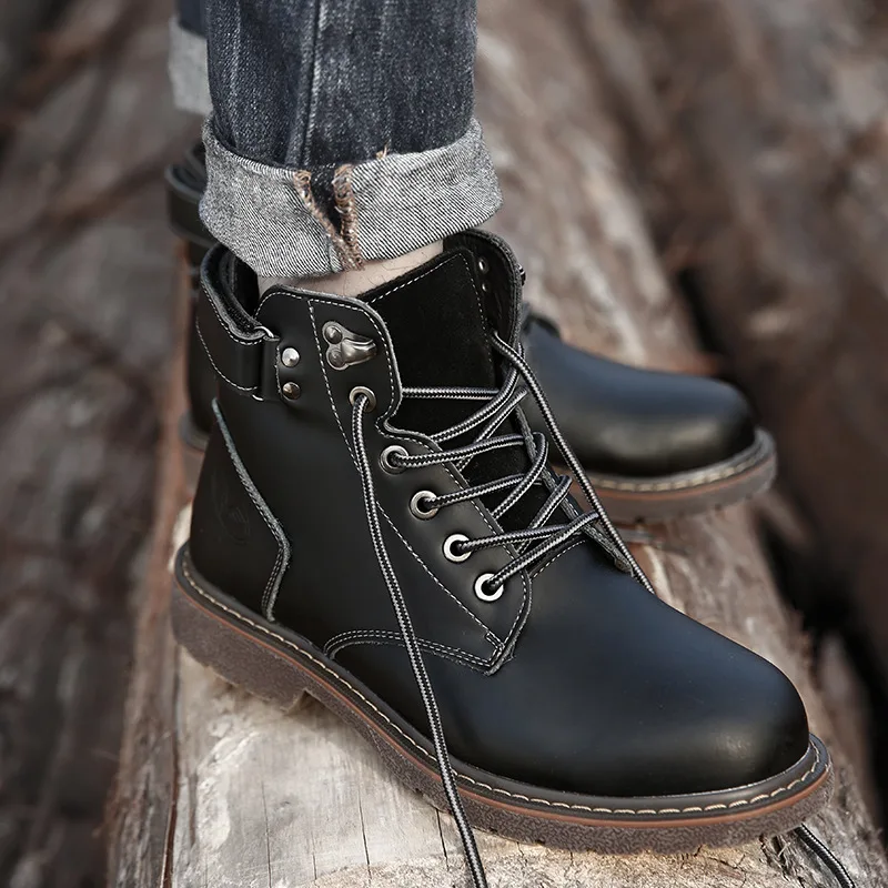 Обувь из натуральной кожи мужские рабочие ботинки с высоким берцем ботильоны на