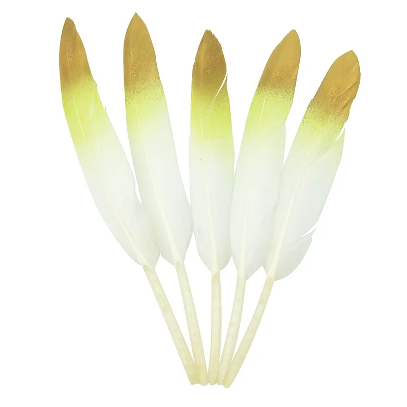 Оптовая продажа 10 шт. новейших двухсторонних гусиных/утиных перьев золотого