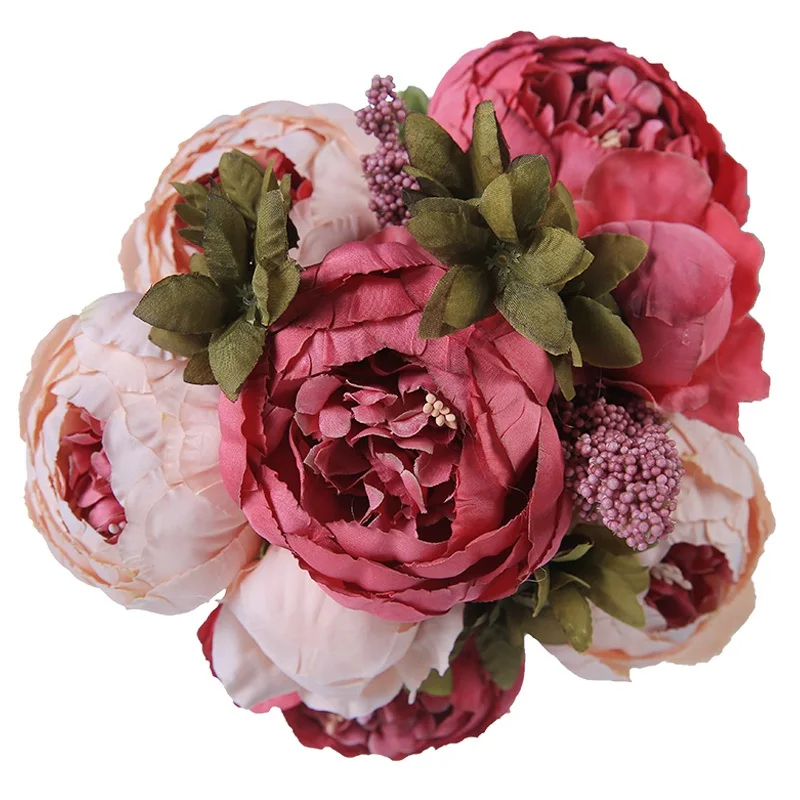 dark pink1 Luyue Искусственные цветы Свадебные винтажные европейские пионы венок шелковые искусственные цветы головы Украшение дома фестиваль 13 веток - Цвет: dark pink1