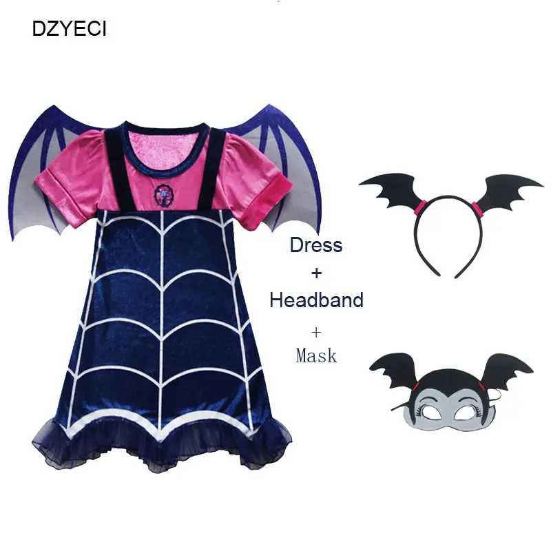Blue2 3pc Disfraz Vampirina/костюм для девочек; платье на Хэллоуин; детское Эксклюзивное платье; детская маска; повязка на голову; маскарадный костюм; vetement Fille; Возраст 8 лет - Цвет: Blue2 3pc