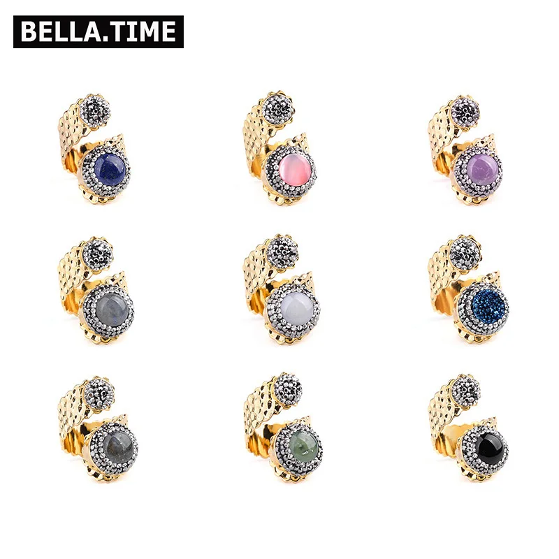 Женское кольцо BELLA. TIME роскошное из натурального камня инкрустация цирконием