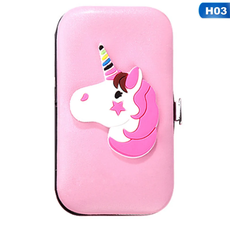 pink unicorn Маникюрный набор, милые Мультяшные кусачки для маникюра или педикюра, Детские маникюрные ножницы, 7 шт., ножницы для кутикулы из углеродистой стали - Цвет: pink unicorn