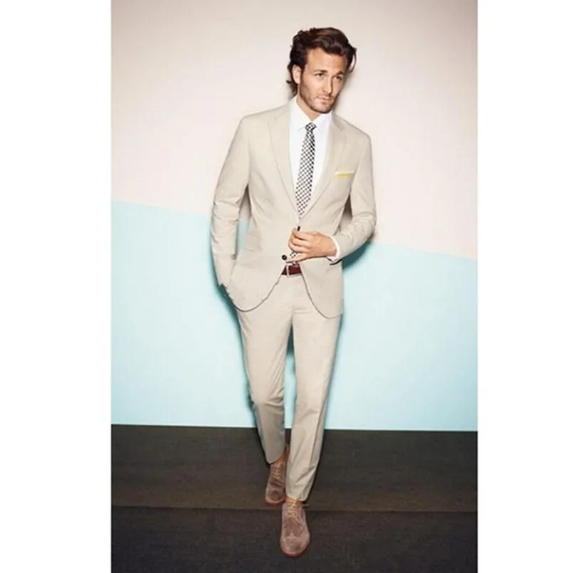 

Customized beige wedding tuxedo two-piece suit formal groom men's suit prom suit (jacket + pants)