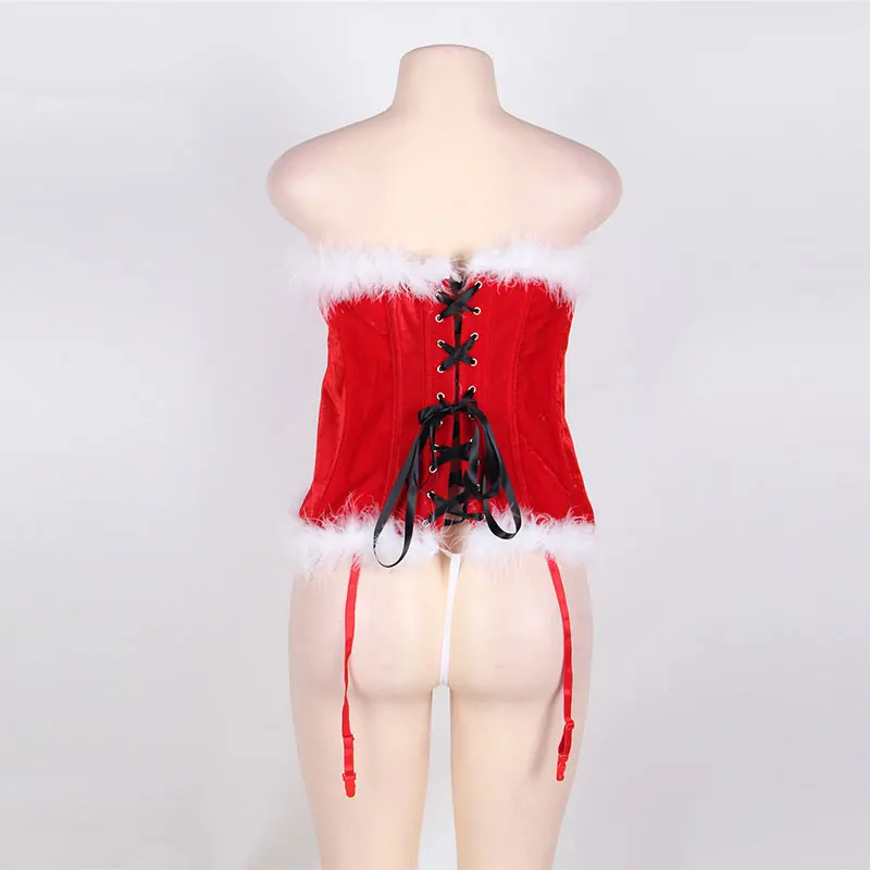 Comeondear сексуальный Рождественский корсет Espartilhos Com Ligas Sexys бондаж жгут AB2248 красный с белыми перьями стальной корсет
