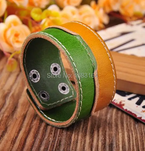 Желтый и зеленый кожаный браслет наручная повязка наручник обертывание