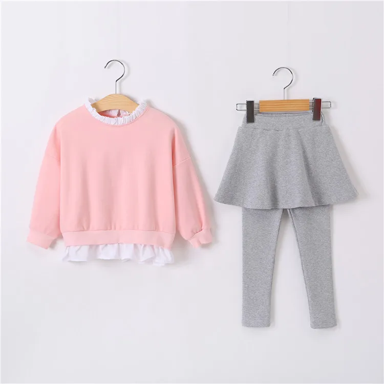school sweatshirts 2018 casual children clothing sets sports fall outfits for girls big pants set pink tops pant suits | Детская одежда