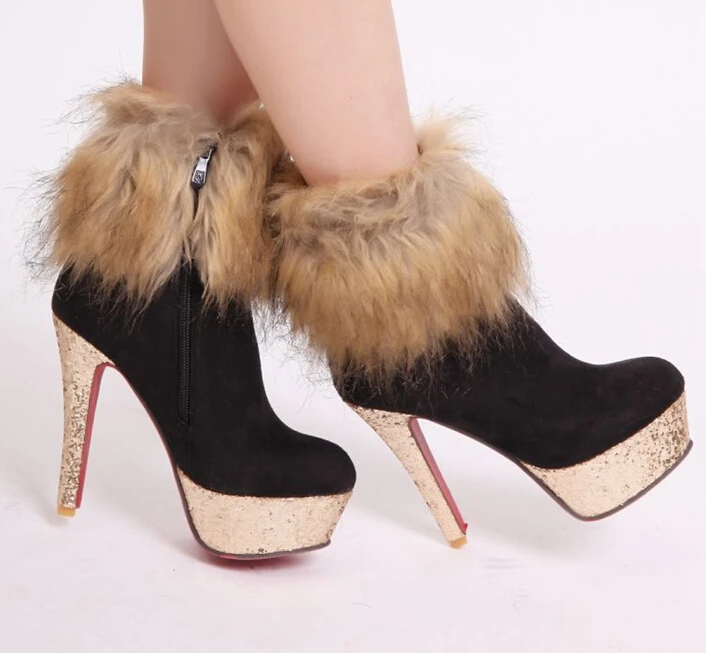 New Fur ankle boots fashion single winter women's shoes high heel women wedding new arrival plus size 32-42 | Обувь