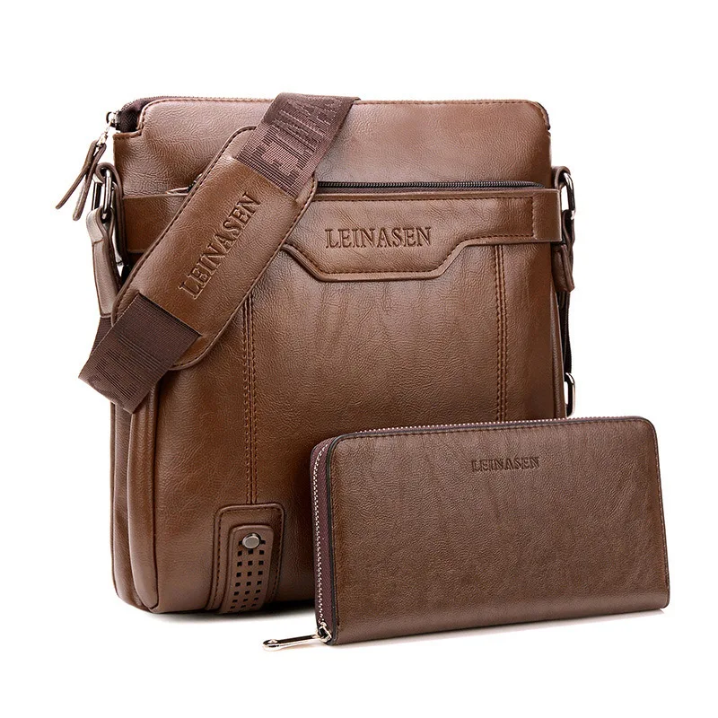 Light Brown Wallet Винтажная мужская сумка через плечо, мужская сумка-мессенджер, мужская сумка и сумочка, набор документов, мужская сумка, Основная сумка - Цвет: Light Brown Wallet