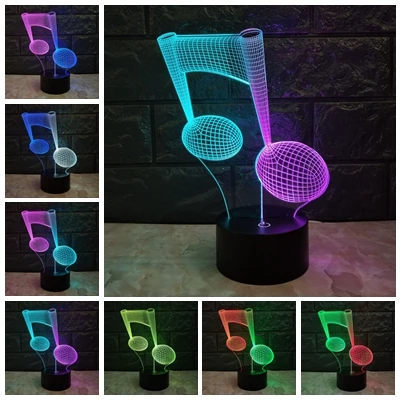 Music Note Музыка Примечание 3D лампа USB ночник смешанный цвет RGB выцветание светодиодный сенсорный акриловая подставка тарелка стол декоративное украшение для дома, подарок Лава - Испускаемый цвет: Music Note