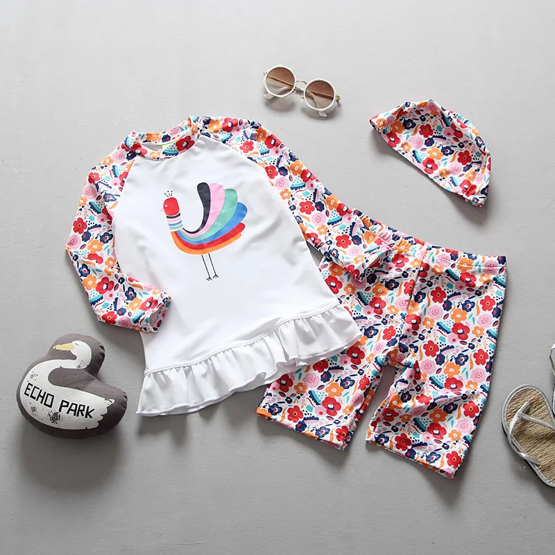 Купальный костюм для девочек из 3 предметов купальный с длинными рукавами УФ