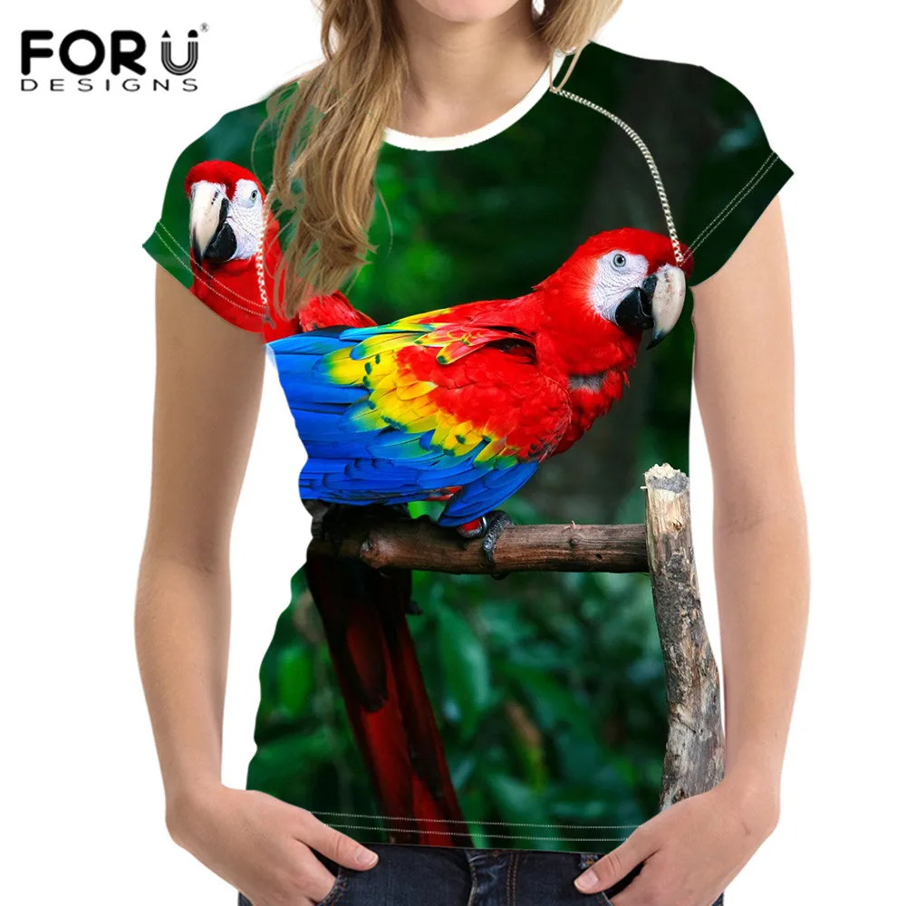 Женская футболка с принтом попугая FORUDESIGNS зеленая Милая брендовые футболки