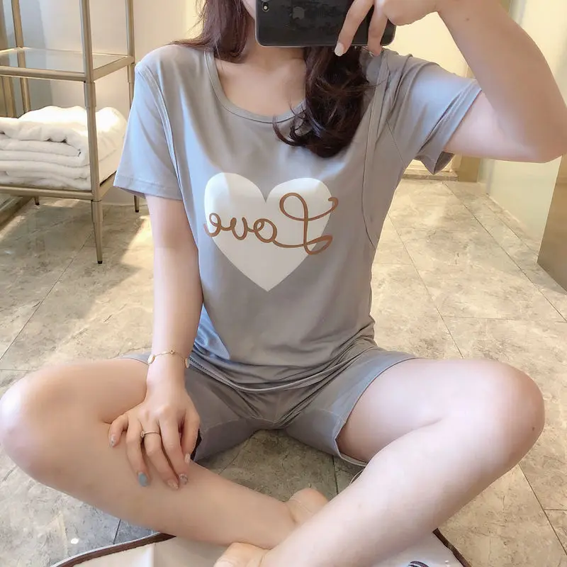 Пижама для беременных Dollplus ночная рубашка с коротким рукавом кормления