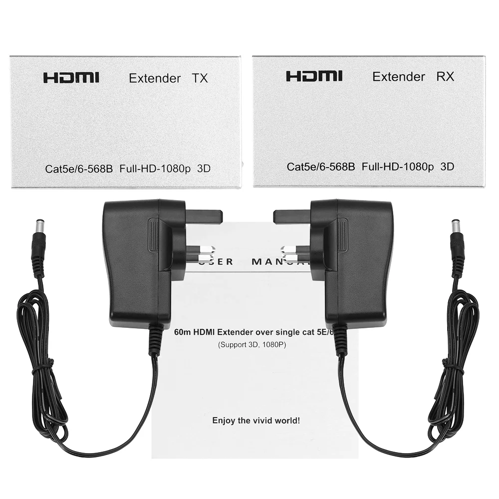 Высокое качество 60 м HDMI удлинитель передатчик приемник по CAT6 RJ45 Ethernet конвертер HDMI 3D для HDTV проектор DVD с коробкой