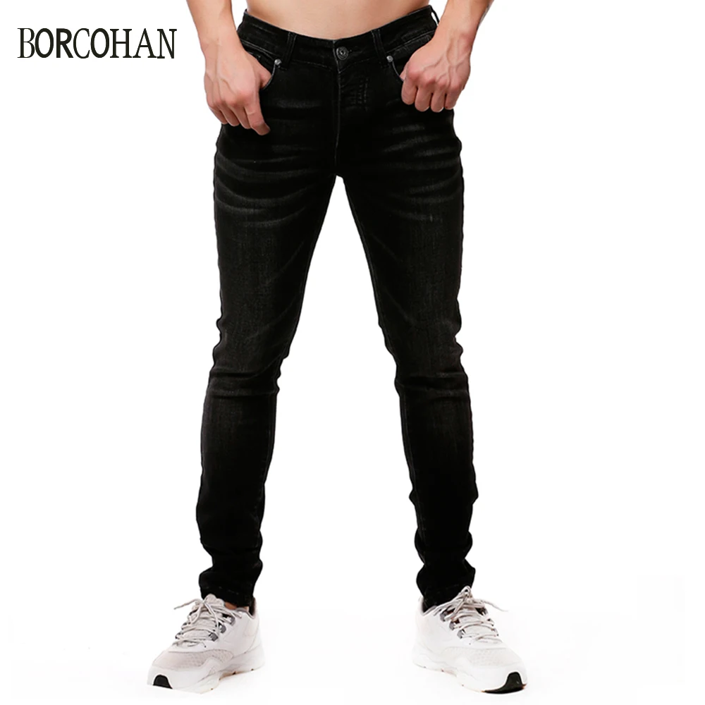 Для мужчин джинсы Повседневное модные однотонные черные обтягивающие