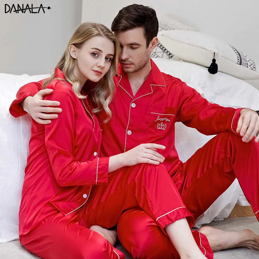 Женский пижамный комплект для пары DANALA простой из шелка и сатина | Женская одежда